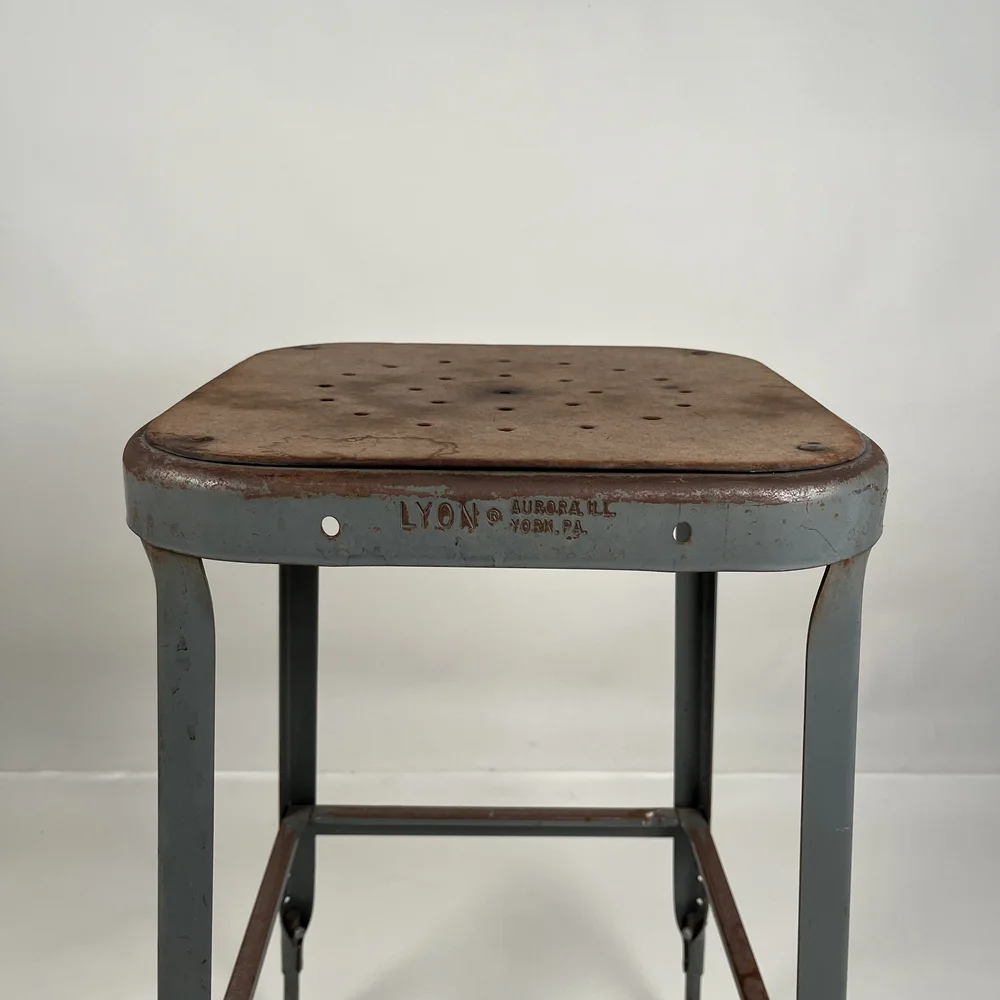 Set of 4 Adjustable Patinated Steel Counter Stools by Lyon